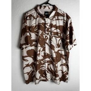 QILO Men's Brown Desert Camo Camp Shirt 2XL Short Sleeve Button Up Casual Summer